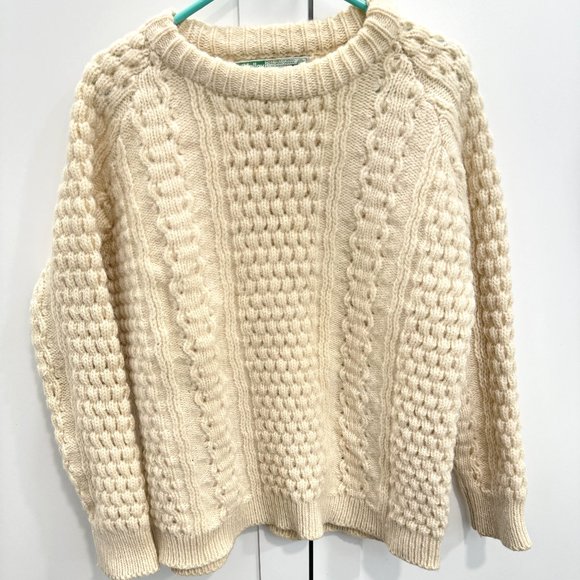 Vintage John Molloy Light Tan Cable Knit Sweater Hand Fashioned 100% Wool Sz 44 - Picture 1 of 6